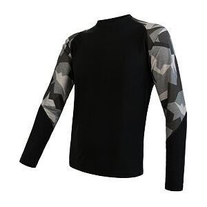 SENSOR MERINO IMPRESS tricou bărbătesc cu mânecă lungă negru/camo