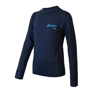 SENSOR MERINO DF LOGO tricou cu mânecă lungă pentru juniori albastru adânc