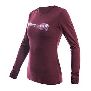 SENSOR MERINO AIR HILLS tricou dama cu maneca lunga rosu port