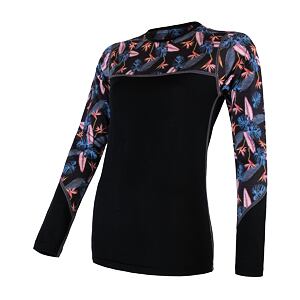 SENSOR MERINO IMPRESS tricou dama cu maneca lunga negru/floral