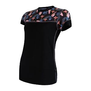 SENSOR MERINO IMPRESS tricou dama cu maneca scurta negru/floral