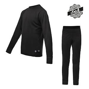 SENSOR MERINO ACTIVE SET tricou cu maneca lunga pentru juniori + pantaloni scurti negri