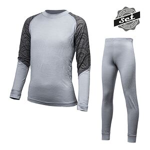 SENSOR MERINO IMPRESS SET camasa cu maneca lunga + pantaloni copii gri/maori