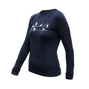 SENSOR MERINO ACTIVE SONGBIRDS tricou de damă cu mânecă lungă albastru intens