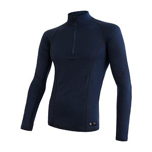 SENSOR MERINO DF tricou bărbătesc cu mânecă lungă cu fermoar albastru intens
