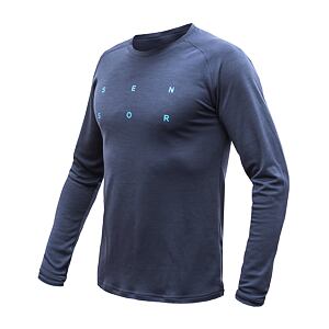 SENSOR MERINO BLEND TYPO tricou bărbătesc cu mânecă lungă albastru intens