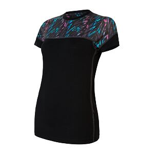 SENSOR MERINO IMPRESS tricou dama cu maneca scurta negru/ dungi