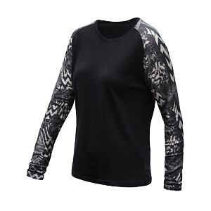 SENSOR MERINO BLEND IMPRESS cămașă cu mânecă lungă pentru femei negru/argintiu