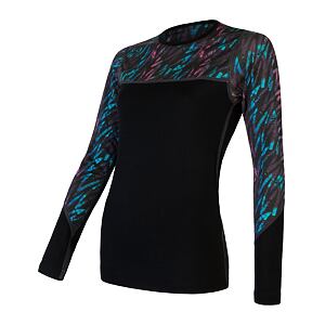 SENSOR MERINO IMPRESS tricou dama cu maneca lunga negru/ dungi