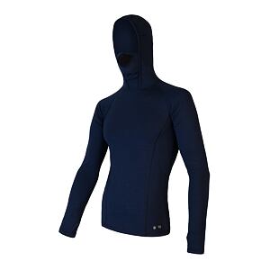 SENSOR MERINO DF tricou bărbătesc cu mânecă lungă și glugă albastru intens