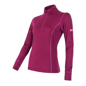 SENSOR MERINO ACTIVE Tricou de damă cu mâneci lungi, guler înalt cu fermoar, culoare lilla