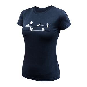 SENSOR MERINO ACTIVE SONGBIRDS tricou de damă cu mânecă scurtă albastru intens