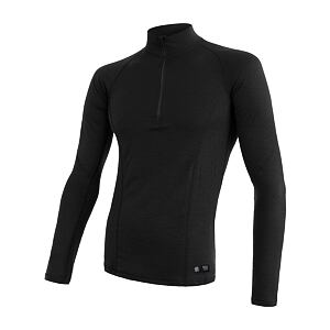 SENSOR MERINO DF tricou bărbați cu mânecă lungă fermoar negru