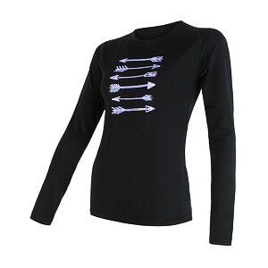 SENSOR MERINO ACTIVE ARROWS tricou dama maneca lunga negru