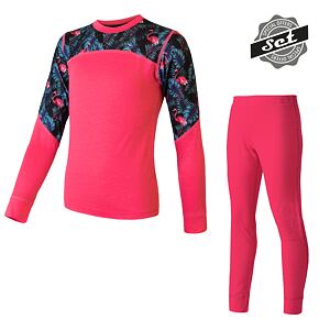 SENSOR MERINO IMPRESS SET camasa copii cu maneca lunga + pantaloni magenta/florali