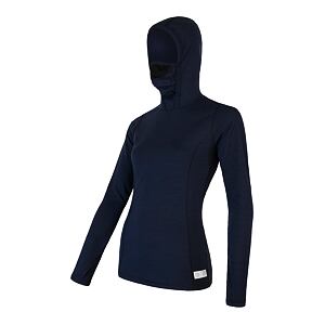 SENSOR MERINO DF tricou de damă cu mânecă lungă și glugă de un albastru intens