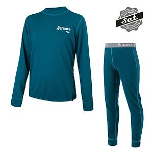 SENSOR DOUBLE FACE SET LOGO tricou cu maneca lunga pentru juniori + pantaloni scurti safir