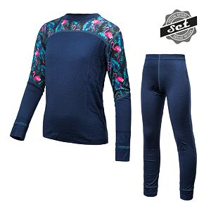 SENSOR MERINO IMPRESS SET cămașă cu mânecă lungă pentru copii + pantaloni albastru intens/floral