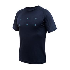 SENSOR MERINO BLEND TYPO tricou bărbătesc cu mânecă scurtă albastru intens
