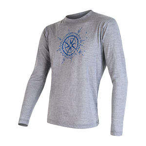 SENSOR MERINO ACTIVE COMPASS tricou cu mânecă lungă pentru bărbați, gri