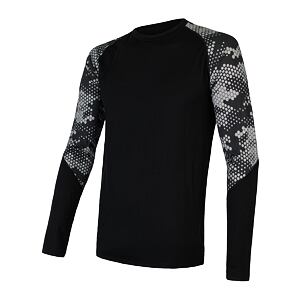SENSOR MERINO IMPRESS tricou bărbătesc cu mânecă lungă negru/fagure