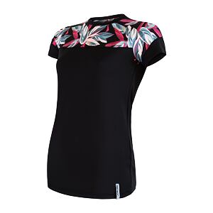 SENSOR COOLMAX IMPRESS tricou dama cu maneca scurta negru/frunze