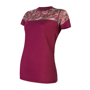 SENSOR MERINO IMPRESS tricou dama cu maneca scurta liliac/pene