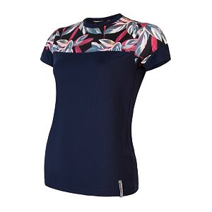 SENSOR COOLMAX IMPRESS tricou damă cu mânecă scurtă deep blue/frunze