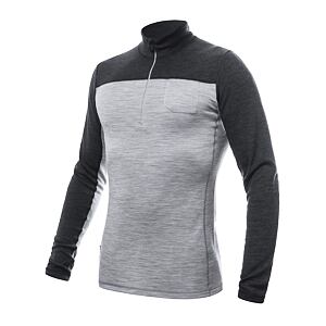 SENSOR MERINO BOLD tricou bărbătesc cu mânecă lungă, cu fermoar, gri rece/antracit