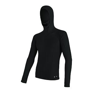 SENSOR MERINO DF tricou barbatesc cu maneca lunga cu gluga, negru