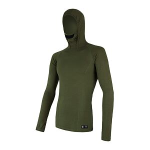 SENSOR MERINO DF tricou barbatesc cu maneca lunga cu gluga verde safari