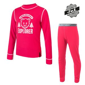 SENSOR DOUBLE FACE SET WILD camasa cu maneca lunga pentru copii + pantaloni magenta