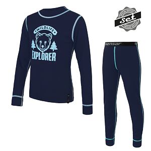SENSOR DOUBLE FACE SET WILD cămașă pentru copii cu mânecă lungă + pantaloni albastru intens