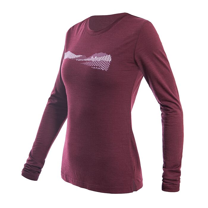 SENSOR MERINO AIR HILLS tricou dama cu maneca lunga rosu port