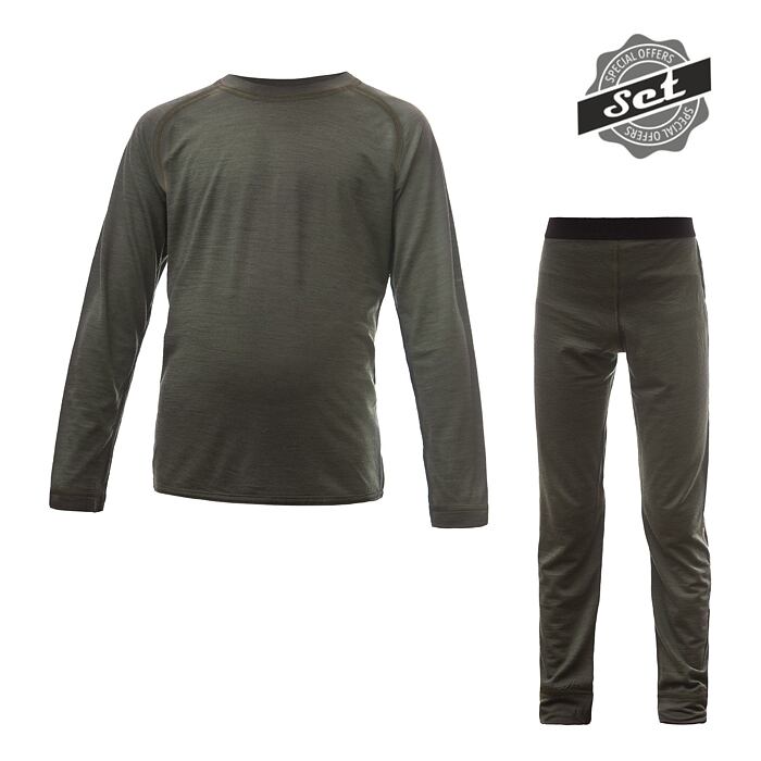 SENSOR MERINO AIR SET tricou cu maneca lunga + pantaloni copii verde olive