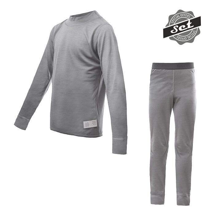SENSOR MERINO ACTIVE SET camasa copii cu maneca lunga + pantaloni gri
