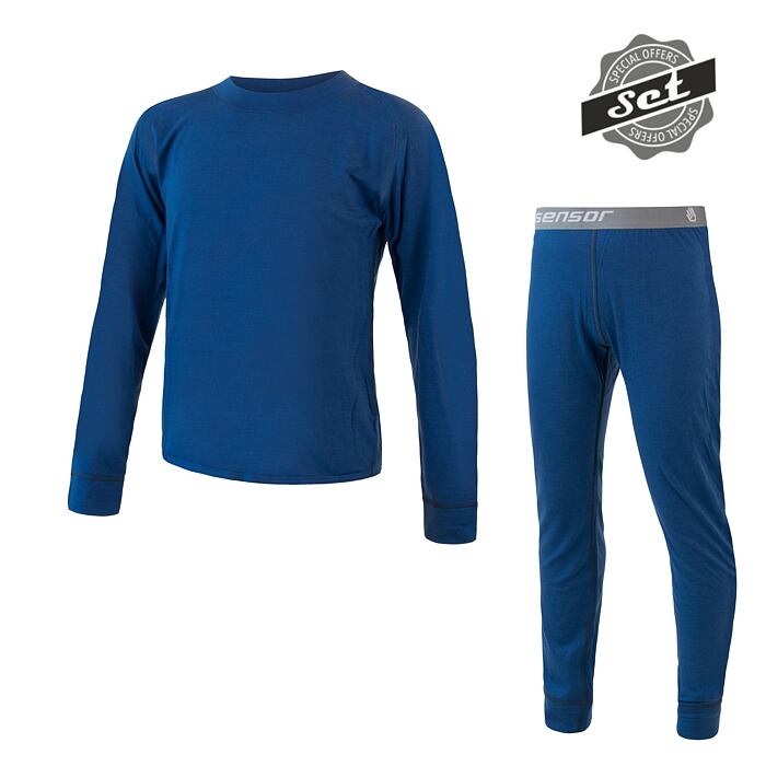 SENSOR MERINO AIR SET camasa cu maneca lunga copii + pantaloni albastru inchis