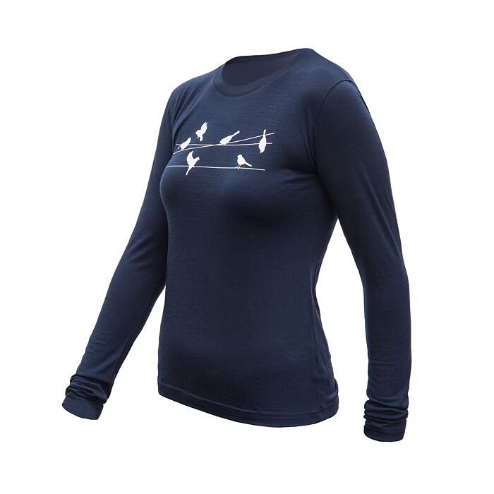SENSOR MERINO ACTIVE SONGBIRDS tricou de damă cu mânecă lungă albastru intens