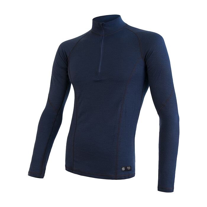 SENSOR MERINO DF tricou bărbătesc cu mânecă lungă cu fermoar albastru intens