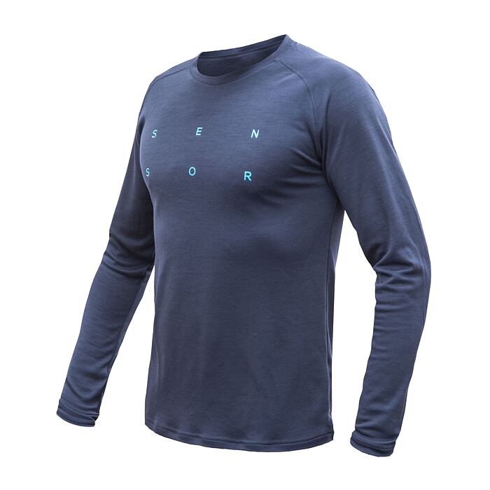 SENSOR MERINO BLEND TYPO tricou bărbătesc cu mânecă lungă albastru intens