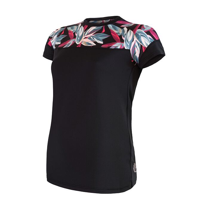 SENSOR HELIUM tricou dama largi maneca scurta negru/frunze
