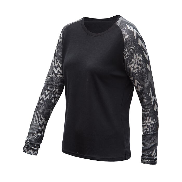 SENSOR MERINO BLEND IMPRESS cămașă cu mânecă lungă pentru femei negru/argintiu