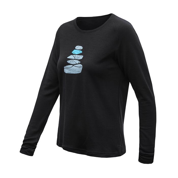 SENSOR MERINO BLEND STONE tricou de dama cu maneca lunga negru