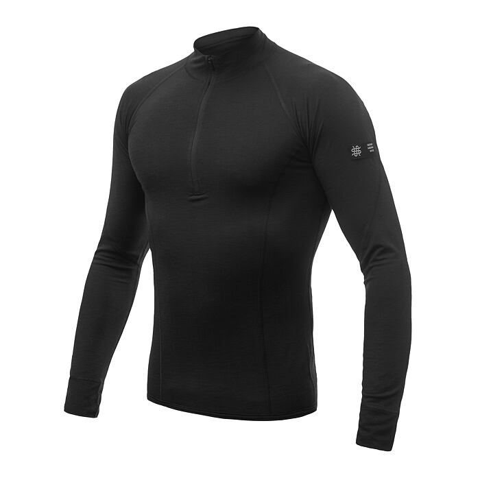 SENSOR MERINO ACTIVE tricou bărbați cu mânecă lungă fermoar stand-up negru
