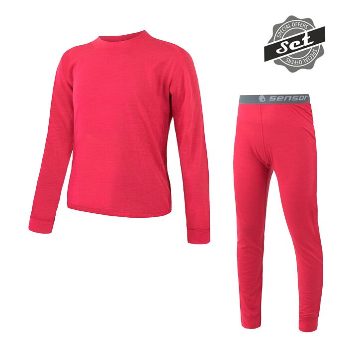 SENSOR MERINO AIR SET camasa cu maneca lunga pentru copii + pantaloni magenta