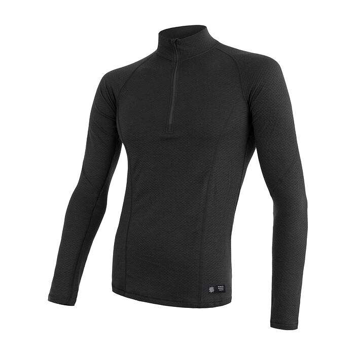 SENSOR MERINO DF tricou bărbați cu mânecă lungă fermoar negru