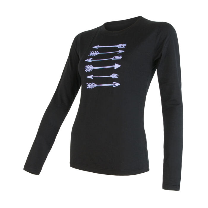 SENSOR MERINO ACTIVE ARROWS tricou dama maneca lunga negru