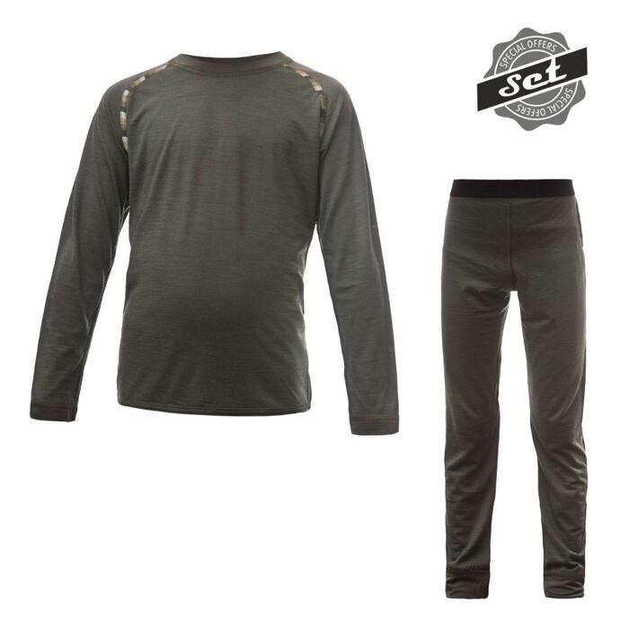 SENSOR MERINO AIR SET tricou cu maneca lunga + pantaloni copii verde olive