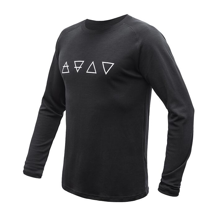 SENSOR MERINO BLEND ELEMENTS tricou bărbătesc cu mânecă lungă negru