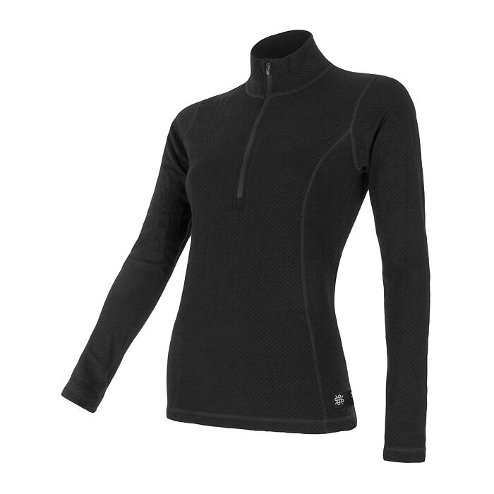 SENSOR MERINO DF tricou dama cu maneca lunga cu fermoar, negru